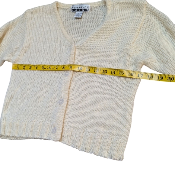 Vintage Reference Point Cream Knit Cardigan Mohair Acrylic Blend Medium Cropped - Picture 3 of 6